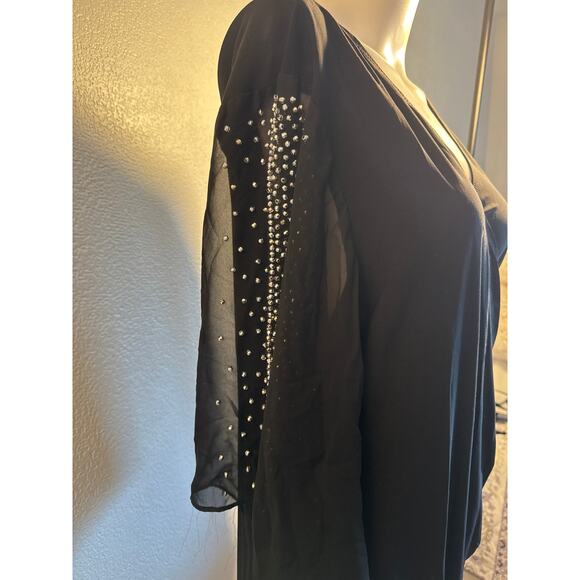 MSK Black Embellished Sheer Sleeve Dress Women’s Size 14 Knee Length Cocktail - Picture 2 of 9